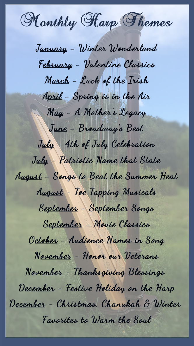 Monthly Harp Concert Themes for 2018-2019